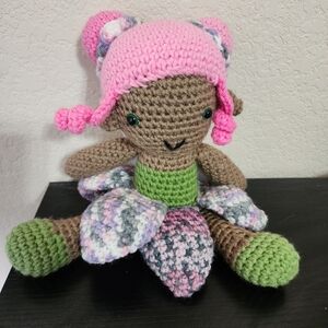 Handmade Crocheted Doll with Multicolor Skirt